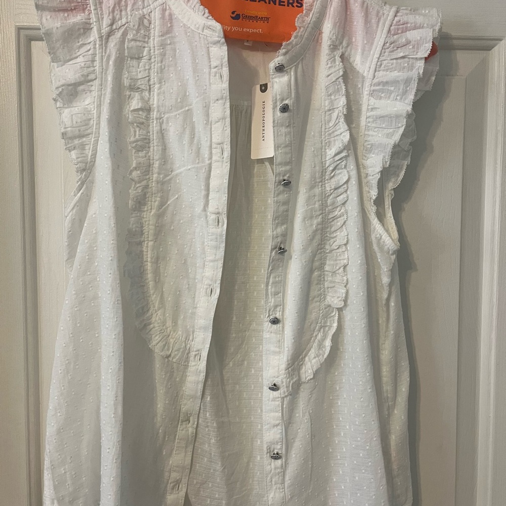 Anthropologie NWT white flutter sleeves blouse